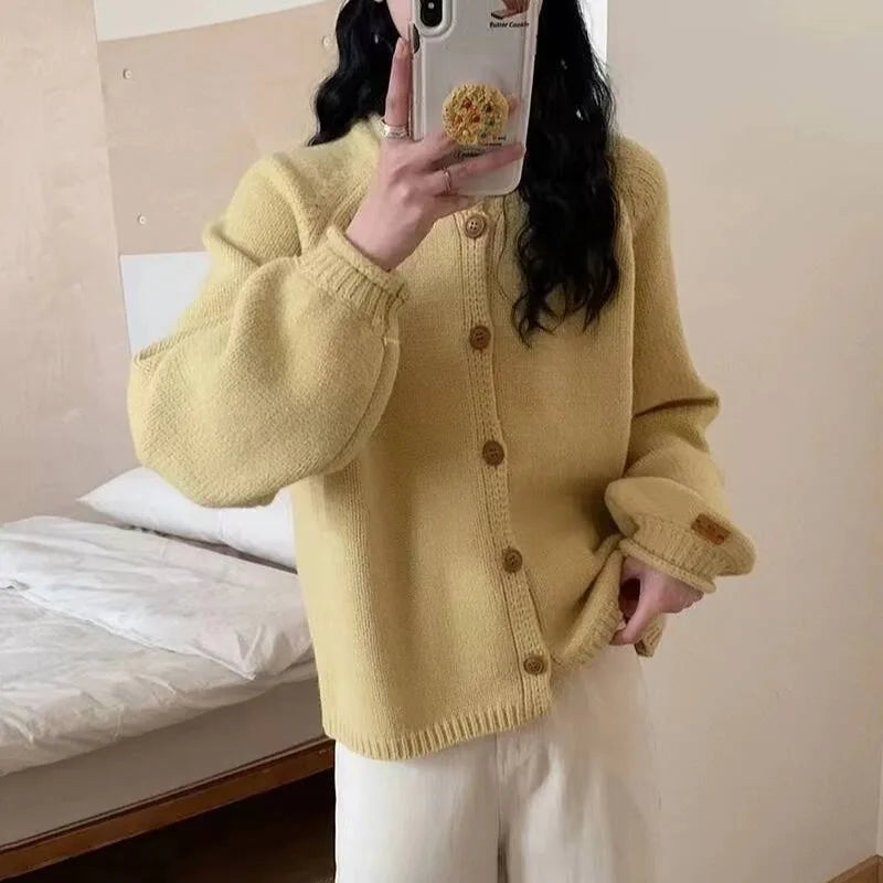 Lunivop Button Up Cardigan Sweater for Women Cozy Knitted Long Sleeve Single Breasted Sweater Jacket Autumn Winter Casual Chic Outfit