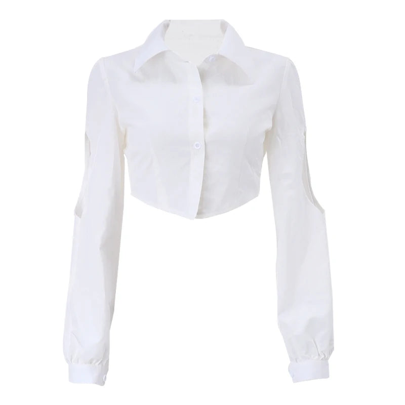 Lunivop   Sexy Puff Long Sleeve Fashion Casual Solid Slim V-neck Hollow Out Crop Tops Y2K Summer New Sweet Cute Streetwear Camis