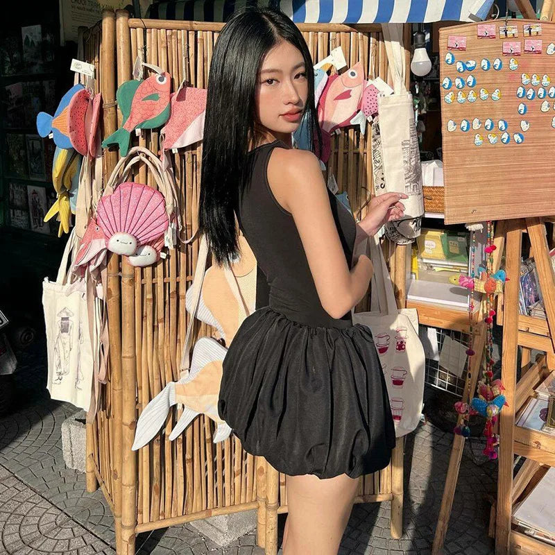 Lunivop Asymmetrical Knotted Sleeveless Bodysuit Short Ball Skirt Women'S Sets Korean Casual Clothing Elegant Y2K Ladies Clothes