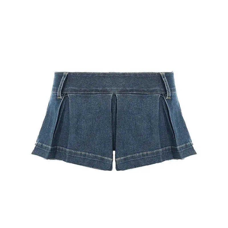 Lunivop New Retro Sexy Women Summer Low Waist Mini Pleated Denim Shorts Skirt Fashionable Street Y2k Harajuku Goth Shorts