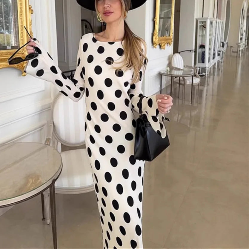 Lunivop  Summer Fashion Series New Women's Elegant Dress Long Tight Sexy Horn Sleeve Wave Point A Long Skirt Vacation Long Run