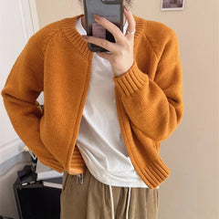Lunivop Zip Up Sweater Cardigan for Women Solid Long Sleeve Crew Neck Zipper Front Knitted Jacket Teen-girl Fall Winter Casual Outfit