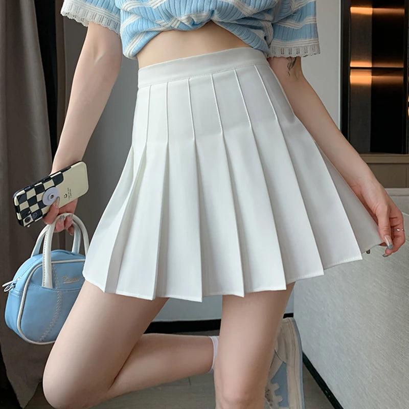 Lunivop Punk Mini Skirt With Chain Belt Rock Girl Cheerleading Belted Pleated Skirt Women Alt-girl Egirl Y2K Outfit