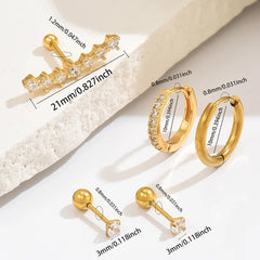 Lunivop  5-Piece Multi-Position Fashion Piercing Stud Set, Zircon Cartilage Lobe Decorative Earrings, Women's Trendy Body Jewelry Collect