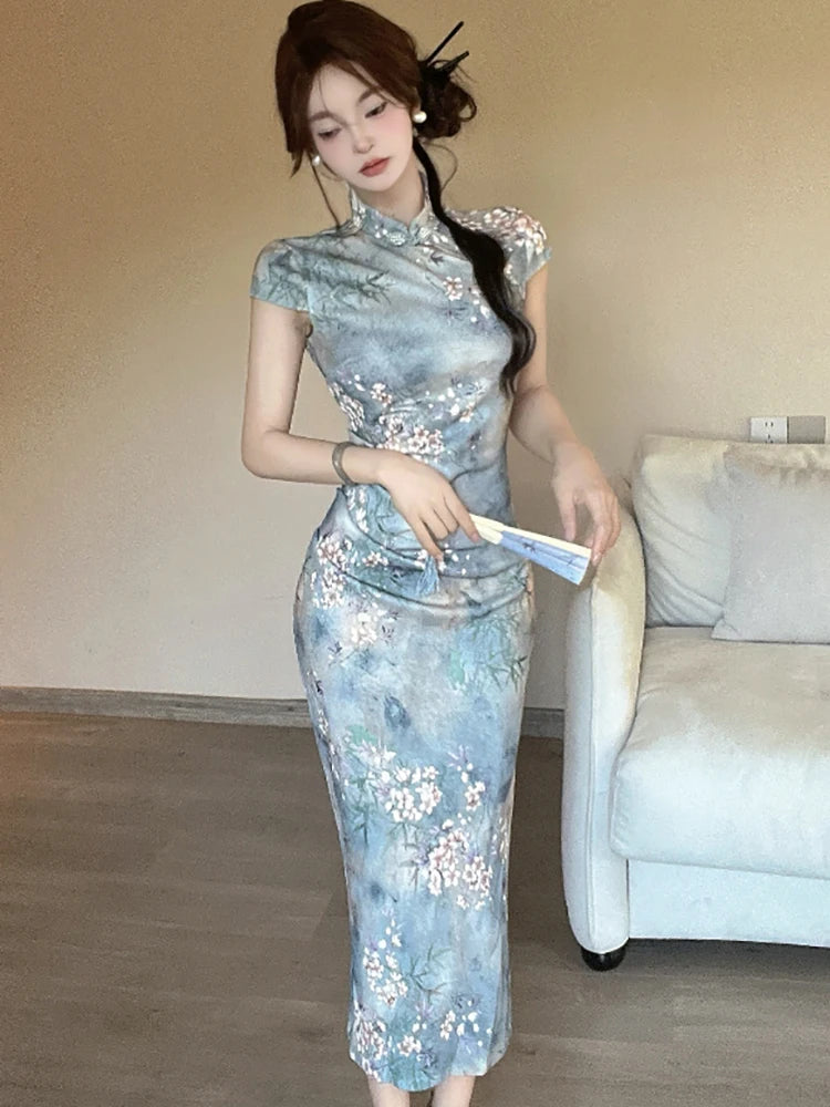 Lunivop  Korean Vintage Floral Festival Party Dress Summer Elegant Bodycon Sexy Long Dress Women Fashion Suitable Dresses on Request