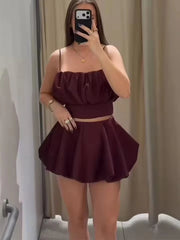 Lunivop  Chic Fashion Lantern Mini Skirts Two Piece Sets For Women New Sling Crop Tops Women's Suits New Elegant Woman Outfits ﻿ ﻿
