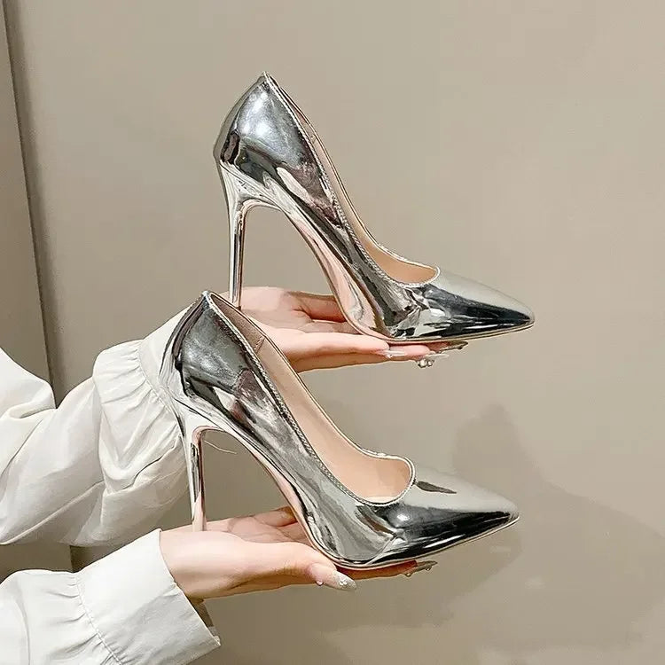 Lunivop Soft Leather Sliver Gold High Heels 8/10cm Shoe Fashion Women Pumps Pointed Toe Slip-on Office Woman Wedding Shoes Large Size 43