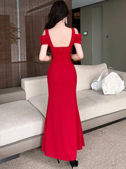 Lunivop  Women Red Diamonds Square Collar Sexy Maxi Dress Summer Short Sleeve Elegant Festival Party Dress Korean Vintage Prom Dress