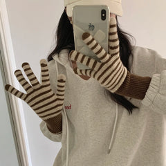 Lunivop Stripe Rabbit Knitting Gloves Female Winter Mittens Factory Outlet Fur Gloves Women's Winter Gloves Women Girls Mittens