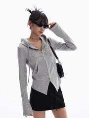 Lunivop Women Retro Streetwear Hoodies Sexy Slim Long Sleeve American Letter Sweatshirts Vintage Casual Pockets Female Y2K Zipper Tops
