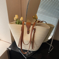 Lunivop  Straw Bag Women's Seaside Vacation Woven Beach Bag Summer New Style with Skirt Tote Bag Shoulder Bucket Bag Travel Handmade