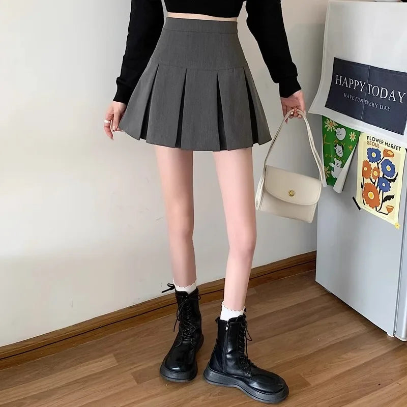 Lunivop Elegant High-waisted Pleated Skirt Autumn New Style Korean Women's Clothing Versatile Zipper-up Cropped A- skirt