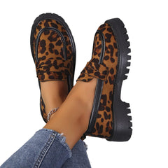 Lunivop Women's Fashion Leopard Patchwork Slip-on Loafers Chunky Heel Platform Flats New Moccasins Casual Shoes Plus Size Zapatos