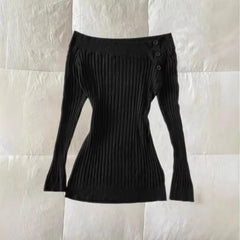 Lunivop  Fashion American Vintage Slash Neck Knitted Sweaters Y2k Solid Simple French Streetwear Pullover Casual Autumn Women Clothes