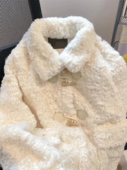 Lunivop Warm Faux Lamb Cute Coat Women Sweet Long Sleeve Winter Thick Jacket Casual Pockets Japan Kawaii Loose Soft Vintage Tops