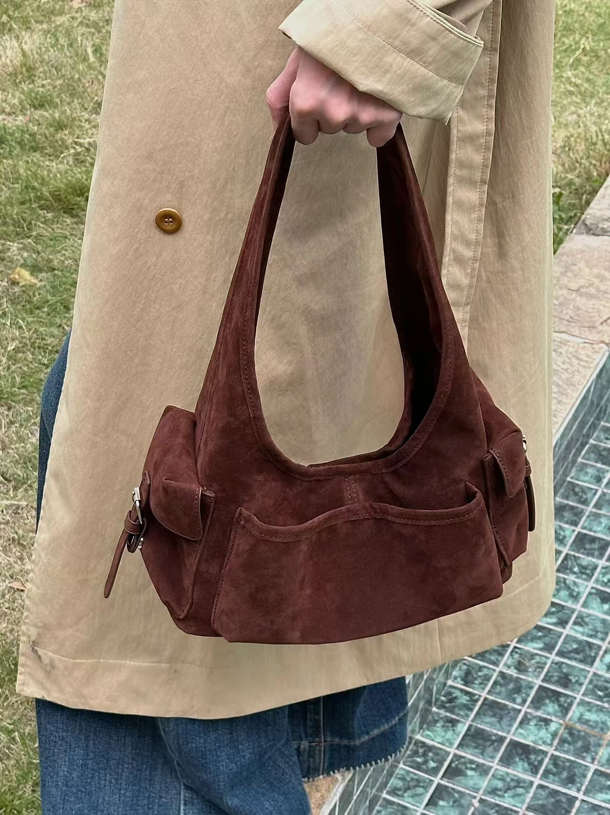 Lunivop  Niche Design Multi Pocket Commuting Handheld Underarm Bags for Women Retro Single Shoulder Tote Bag