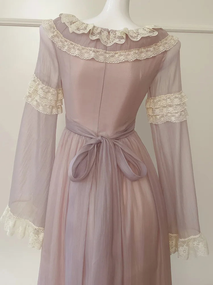 Lunivop New Peter Pan Collar Women Butterfly Sleeve Dresses 2025 Spring Fashion Lace Patchwork Bow Embroidery Dress Female