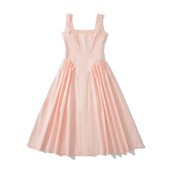Lunivop  Sexy Pink Elastic Strap Tank Dress Ruched Slash Neck Zipper Back Slim Low Waist Hem Swing Midi Long Robe Sleeveless Vestidos