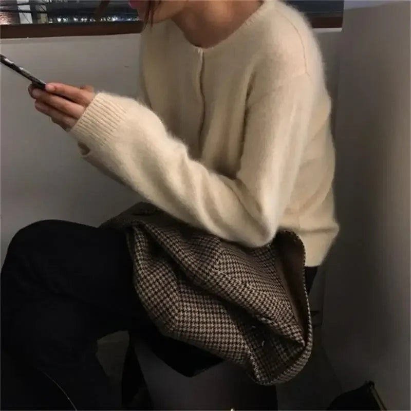 Lunivop Knitted Sweater Cardigan Loose-fit Warm Jacket Inner Wear Outer Korean Style Stylish Women's Top Core-spun Yarn