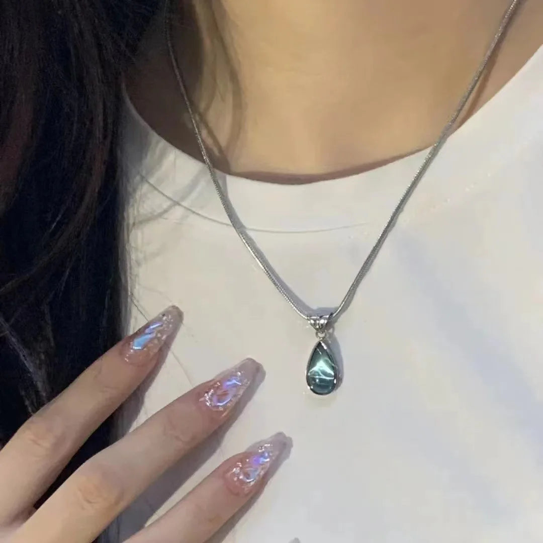 Lunivop New Korean Fashion Blue Geometric Crystal Pendant Snake Chain Necklace For Women Y2k EMO 2000s Grunge Jewelry Accessories