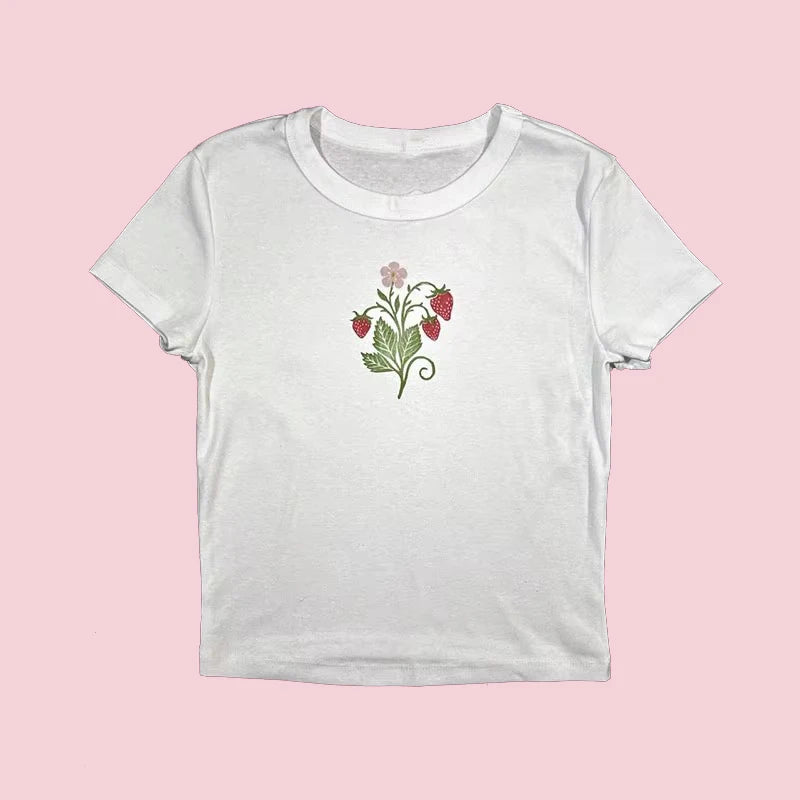 Lunivop Y2k Millennial Flower Print Short T-Shirt Baby T-Shirt Female 2000s Sexy Slim-Fit Street Style T-Shirt Top Female