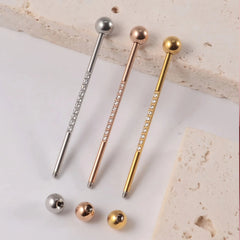 Lunivop  Elegant 1.6mm Stainless Steel Industrial Bar Piercing Earrings with 10 Sparkling Rhinestones - Double Ball Design, 38mm Long