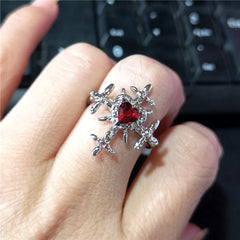 Lunivop Punk Aesthetic Red Zirconia Heart Cross Open Ring Women Hip Hop Grunge Halloween Aesthetic Gothic Rave EMO Jewelry Accessories