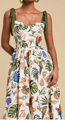 Lunivop  Summer New Fashion Printed Women Clothing Spaghetti Strap Mid Length Dress Party V-Neck A-Line Sleeveless Dress