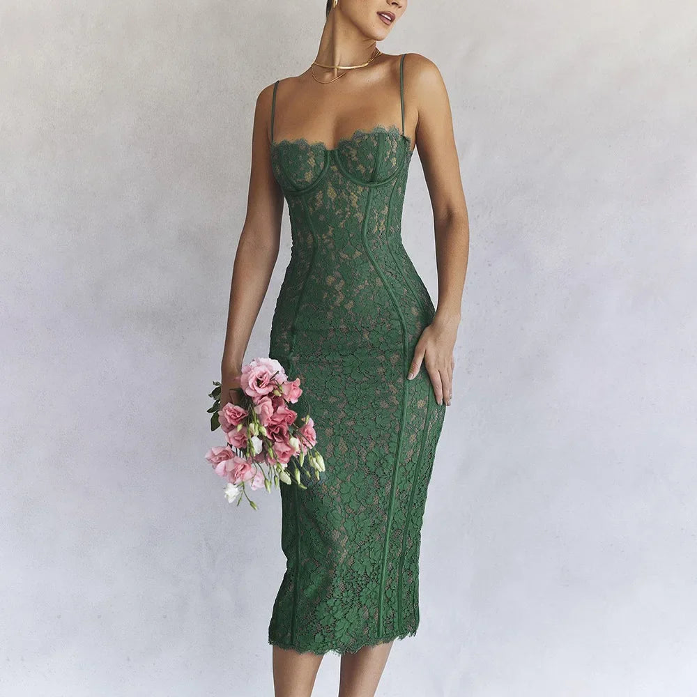 Lunivop Summer Midi Green Dress Elegant Spaghetti Strap Wedding Guest Party Dresses Sexy Birthday Dresses for Women 2024