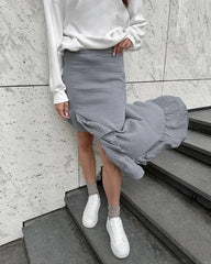 Lunivop  Autumn Women Clothing Pure Cotton Long Skirts Fashion Split Pleated Ruffles Edge Casual Irregular Skirts Streetwear