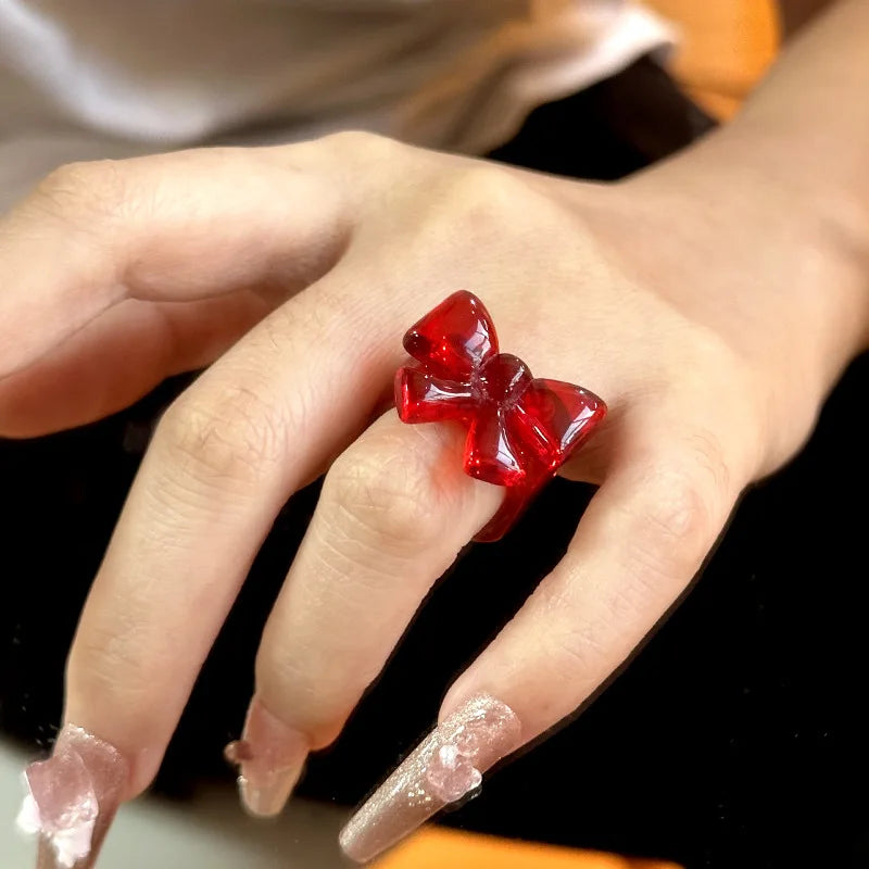 Lunivop Resin Rings Dumpy Acrylic Rings Bowknot Rings set Aesthetic Trendy Colorful Open Rings Statement Jewelry Bow Rings for Women