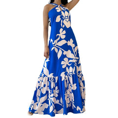 Lunivop  Fashion Ladies Cross Halter Backless Beach Dress Summer Print Sleeveless Women Casual High Waist A-Line Sundress