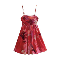 Lunivop  Holiday Tie-dye Flower Print Slash Collar Ruched Chest Mini Sling Dress Sexy Low Back Backless Robe BOHO Summer Vestido
