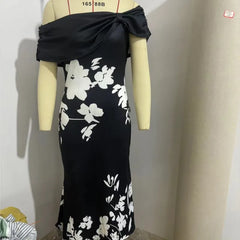 Lunivop  Summer Commuting Long Dress Flower Print Off Shoulder Women's A-line Dress New Fashion Hollow High Waist Wrap Hip Dress