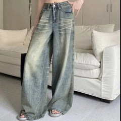 Lunivop Vintage Wide-Leg Jeans Women's Loose-Fit High-Waisted Slimming Casual Straight-Leg Long Pants Trendy On The Ground