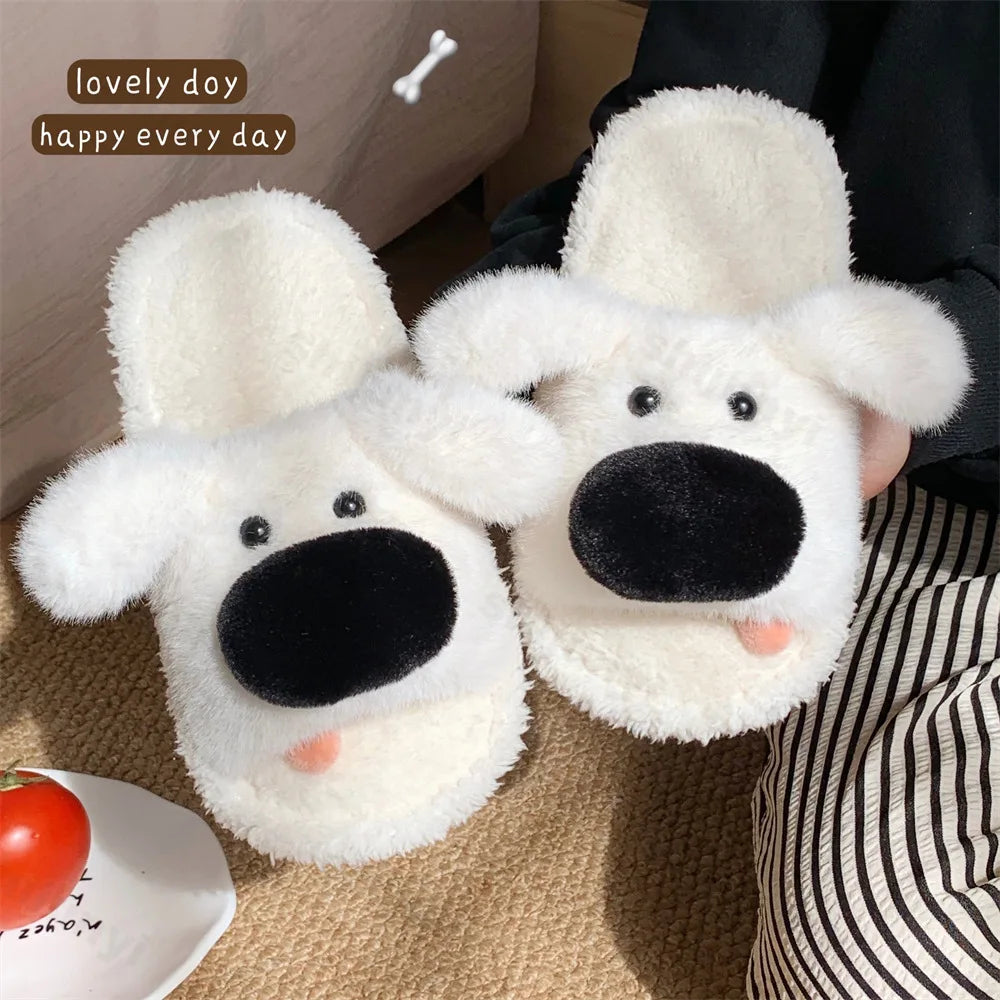 Lunivop Women New Cute Puppy Slippers Ladies Soft Casual Design Comfortable Fur Fabric Flats Winter Female Linen Men Home Slippers