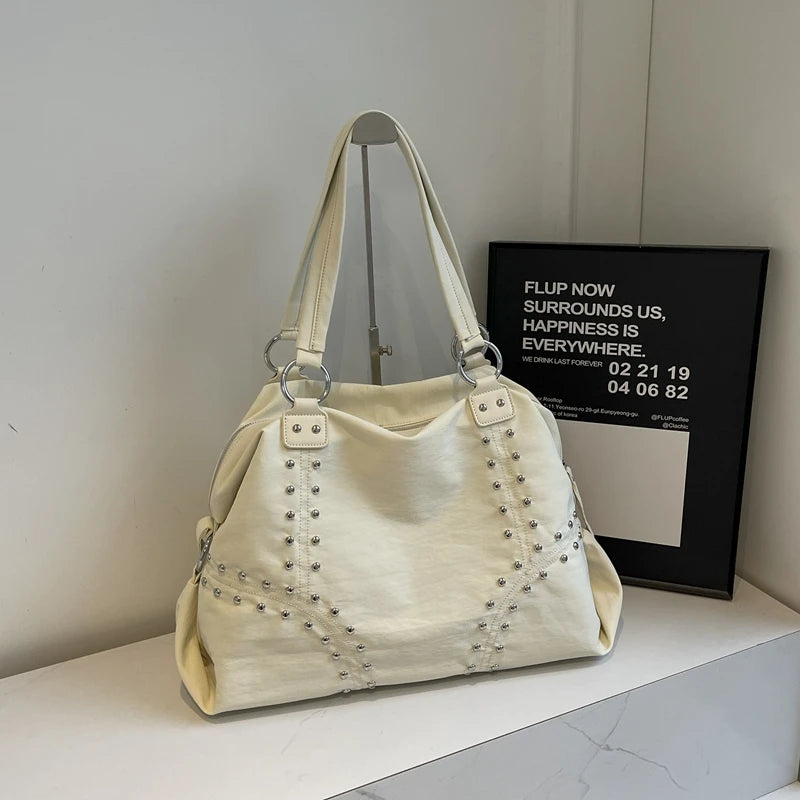 Lunivop   Faionable Nylon Rivet Underarm Tote Bag Women's Large oulder Bag Commuter Bag Sli Autumn Trend Youth Pure Color Bag