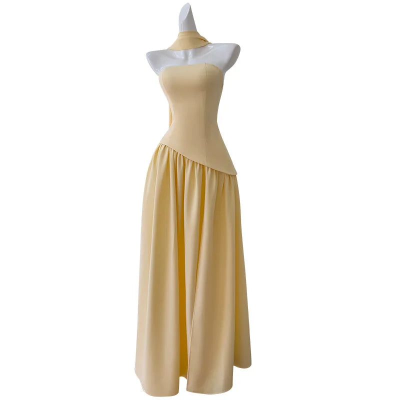 Lunivop  Fashion Women Dress Sleeveless Strapless Solid Color Female Summer Party Dresses New Tide