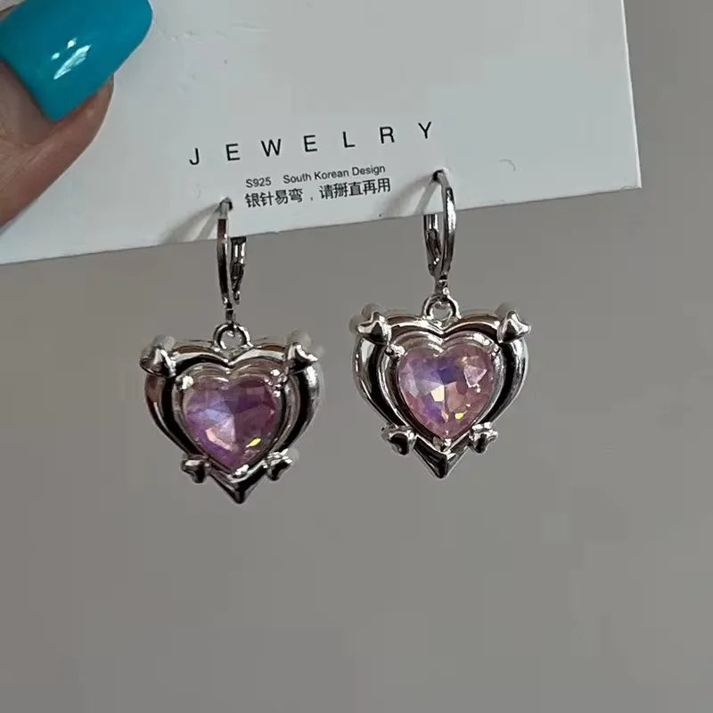 Lunivop Harajuku Vintage Goth Pink Love Heart Hollow Metal Stud Earrings For Women Egirl Bff Trendy Party Aesthetic Jewelry Accessories