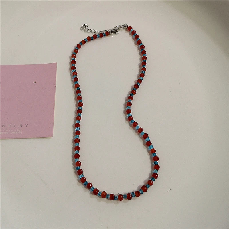 Lunivop Y2K Acrylic Flower Star Pendant Choker Colorful Red Blue Beaded Necklace For Women Aesthetic Jewelry Boho Accessories Wholesale