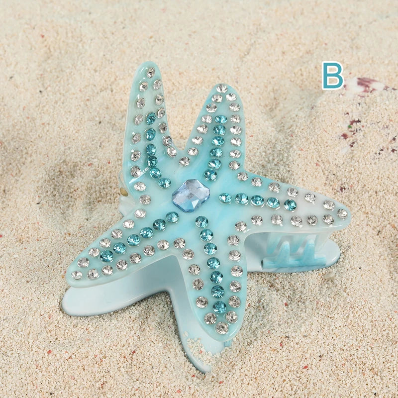 Lunivop  New Beach Starfish Hair Claw Luxury Blue Pink Rhinestone High-End Hair Clip Vacation Shark Clip Hairpin for Women Hair Accessory