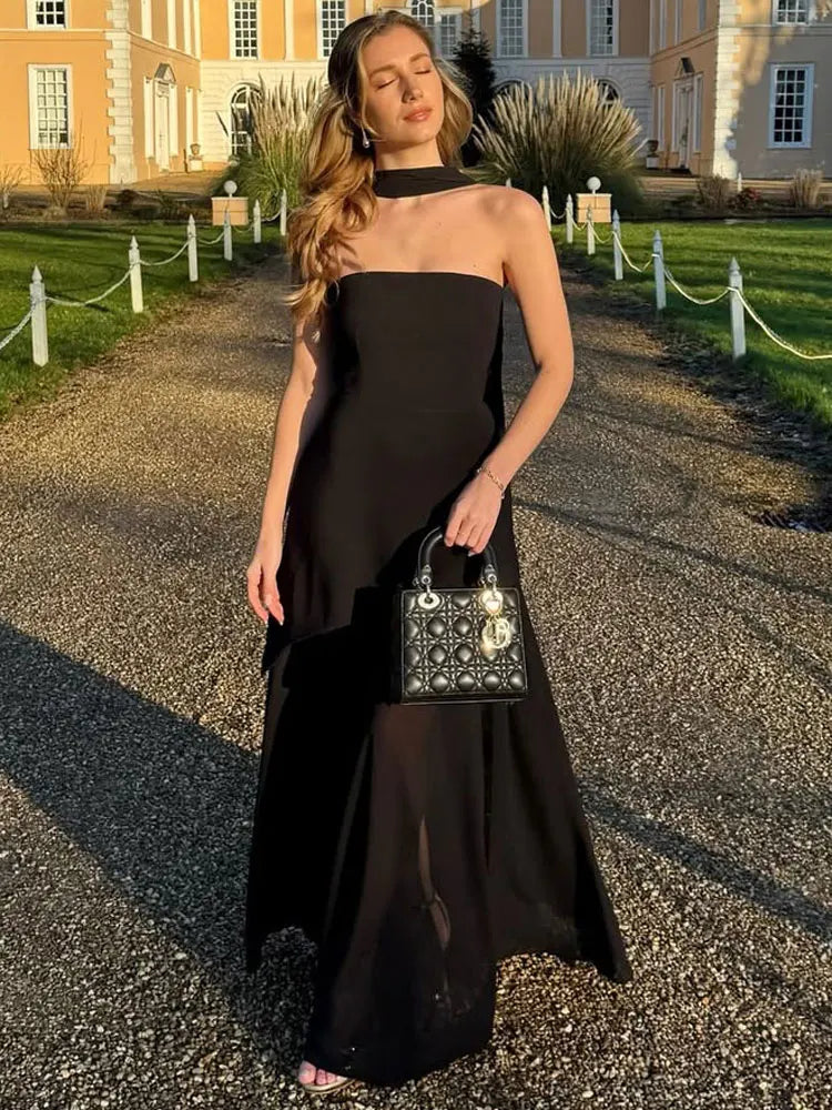 Lunivop Summer Female With Ribbon Long Dress Elegant Mesh Backless Patchwork Slim Fashion Party Dress Gown Women's Bodycon Dress