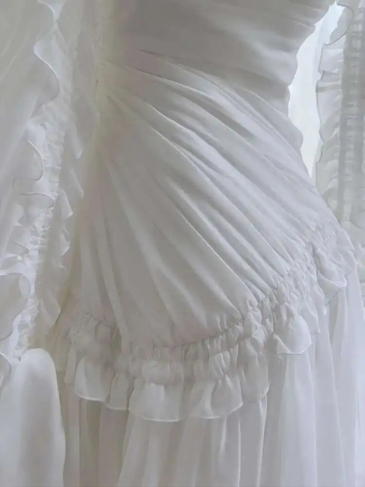 Lunivop Chiffon Ruffled Irregular Ball Dresses For Women Asymmetric Neckline Elegant White Dress Formal Clothing New 2025
