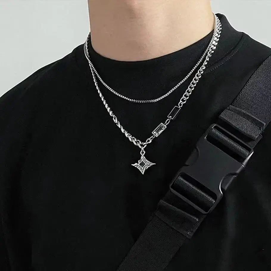 Lunivop Hip Hop Zircon Star Double Layer Necklace For Men Women Trend Charm Titanium Steel Pendant Chain Unisex Jewelry Wholesale