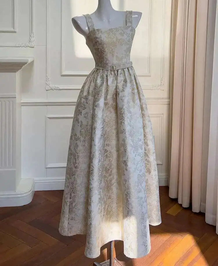 Lunivop Jacquard Design Long Dresses For Women Slash Collar High Waist Sleeveless Elegant Dress Female Summer 2025 New