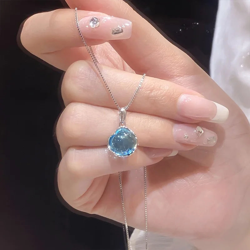 Lunivop Blue Crystal Water Drop Pendant Necklaces For Women Short Clavicle Chain Choker Jewelry Girl