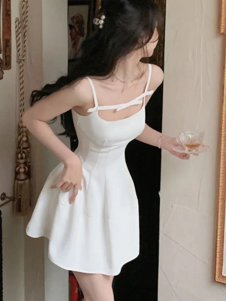 Lunivop  Summer Y2K Spaghetti Strap Evening Party Dresses Solid Elegant Sleeveless Sexy A-line Short Dress One Piece Vestido Mujer