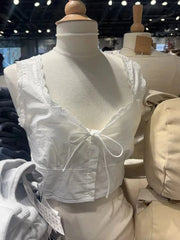 Lunivop  White Lace Trim Slim Tank Tops Women New Lace-up V-neck Single Breasted Sleeveless Crop Top Sweet Simple Basic Cropped Vest Y2K