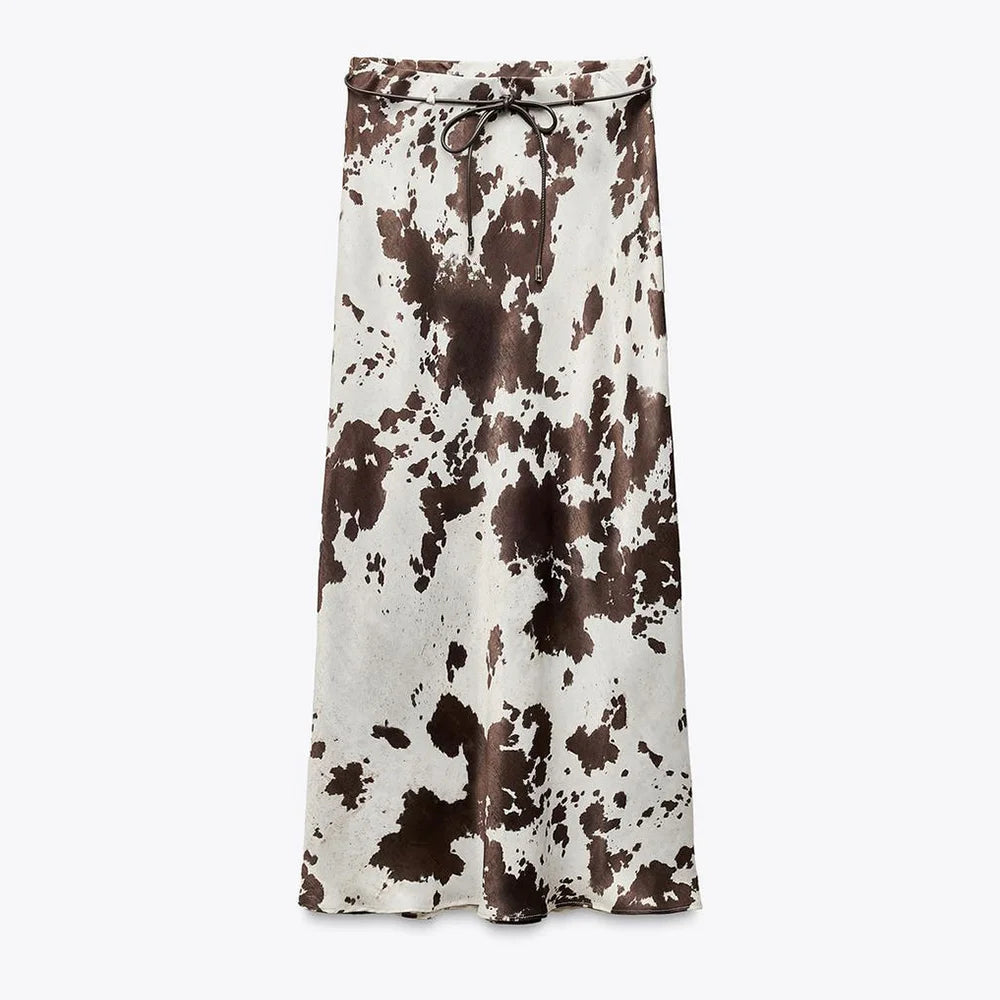 Lunivop   Animal Pattern Printed Midi Skirt Women Summer Fashion Belt  A-Line Long Skirt Vintage High Waist Female Chic Lady Skirts 2025