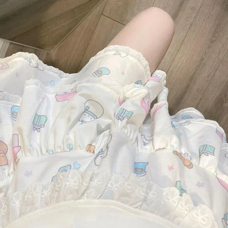 Lunivop Japanese Style Kawaii Mini Skirt Women Lolita Lace Sweet Pleated Skirts Harajuku Cute Y2k Ruffles Cake Layered Skirts
